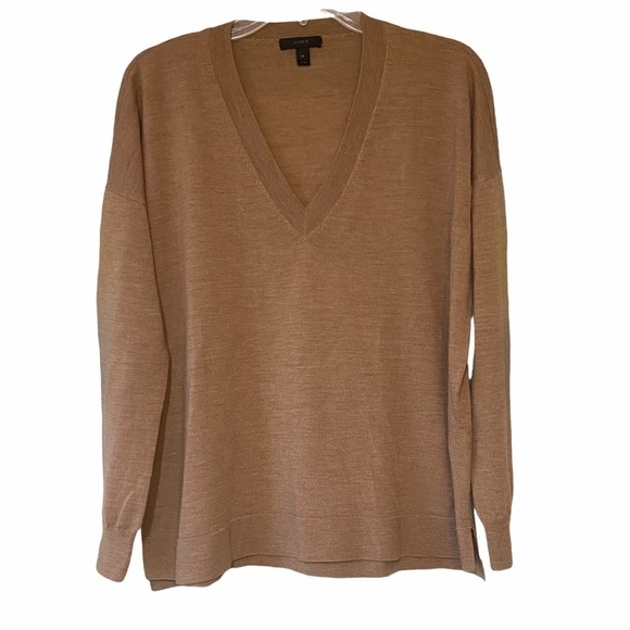 J Crew Merino Wool Caramel V-Neck Sweater Sz XS - Picture 1 of 9